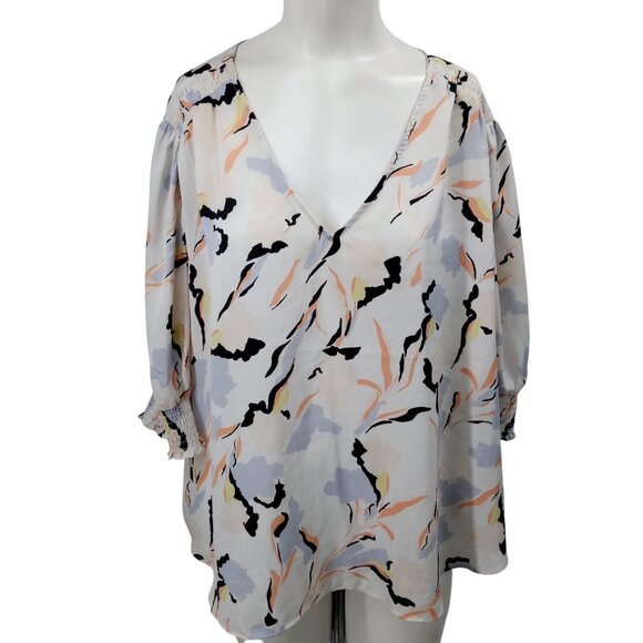 Joie V Neck  Half Sleeve Abstract Smocked Blouse Size XXL Anthro Shirt Career - Picture 1 of 11